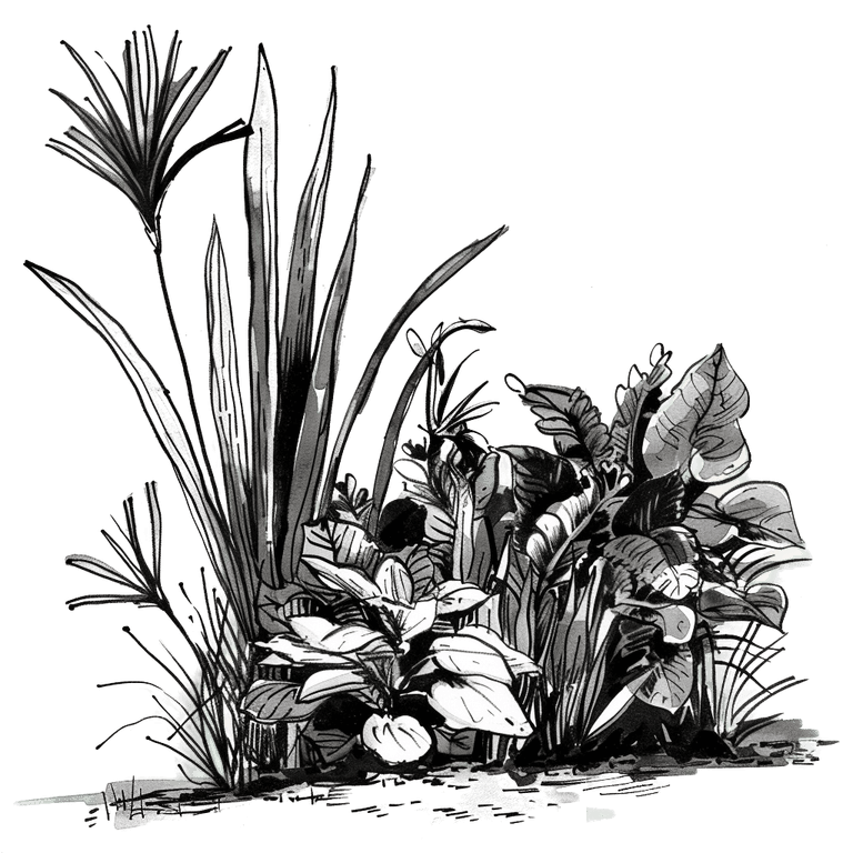 Group of flowers and grasses