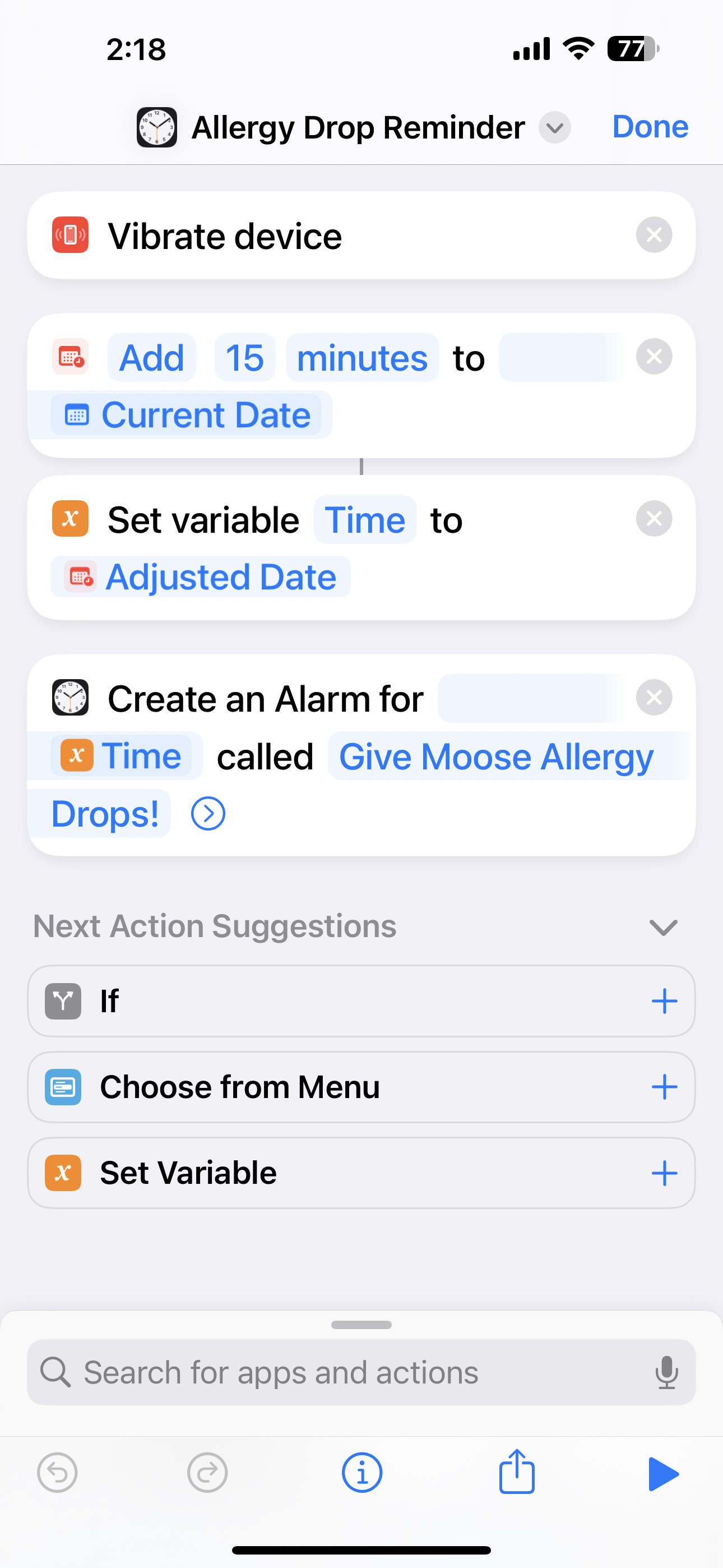 A screen capture depicting an NFC triggered alarm
